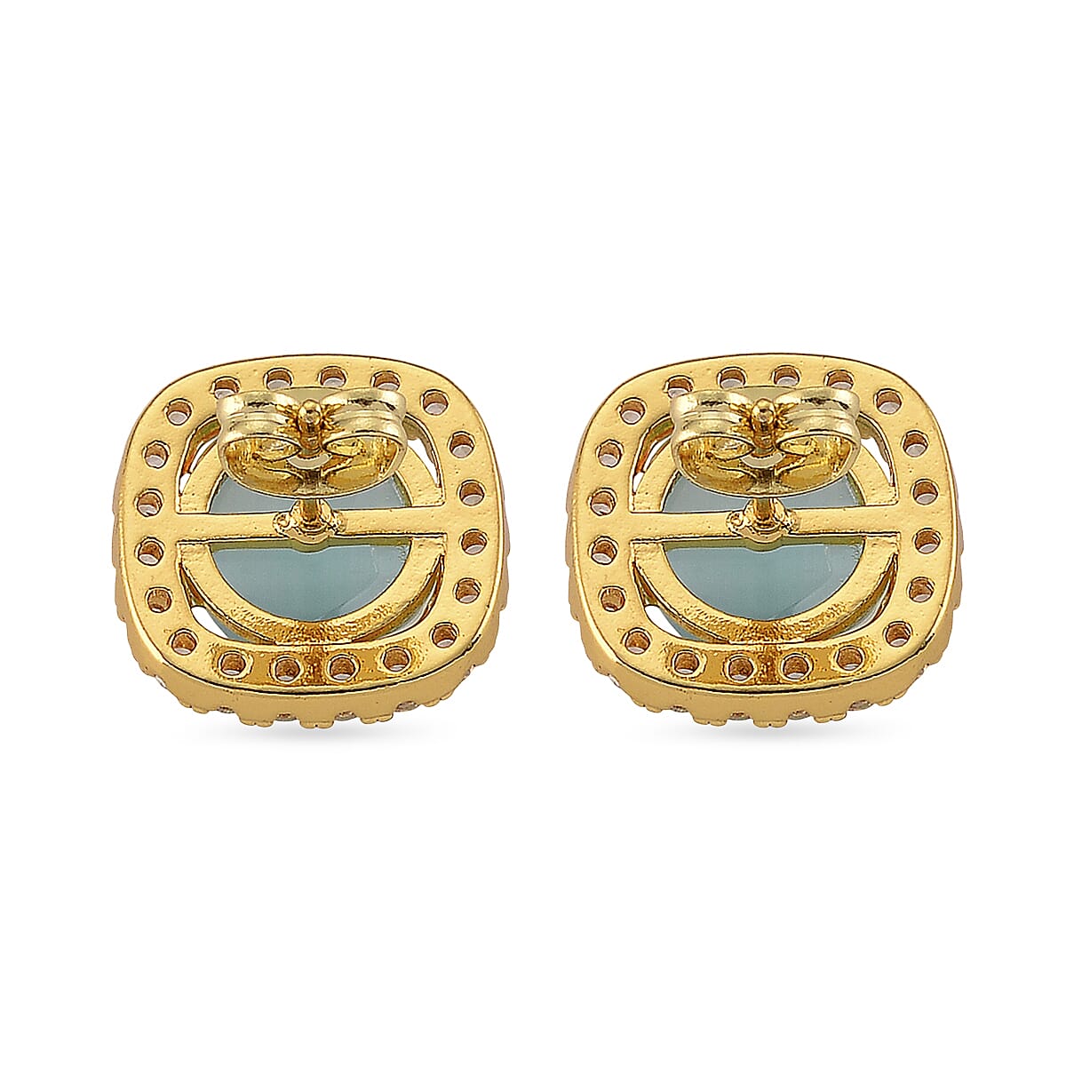 Mangoro Aquamarine and Simulated Diamond 10.00 ctw Beaded Earrings in Goldtone