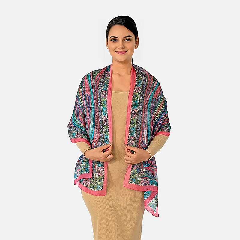 La Marey Multi Color Paisley Print 100% Mulberry Silk Scarf