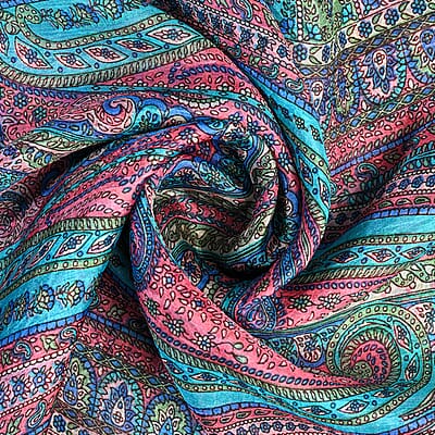 La Marey Multi Color Paisley Print 100% Mulberry Silk Scarf