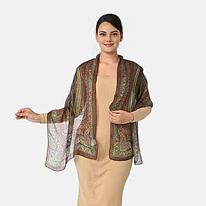 La Marey Brown Printed Mulberry Silk Scarf