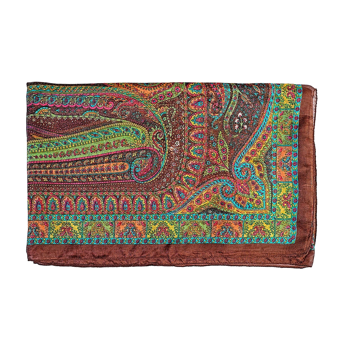 La Marey Brown Printed Mulberry Silk Scarf image number 3