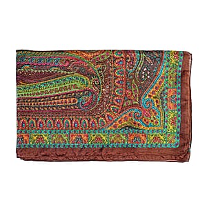 La Marey Brown Printed Mulberry Silk Scarf