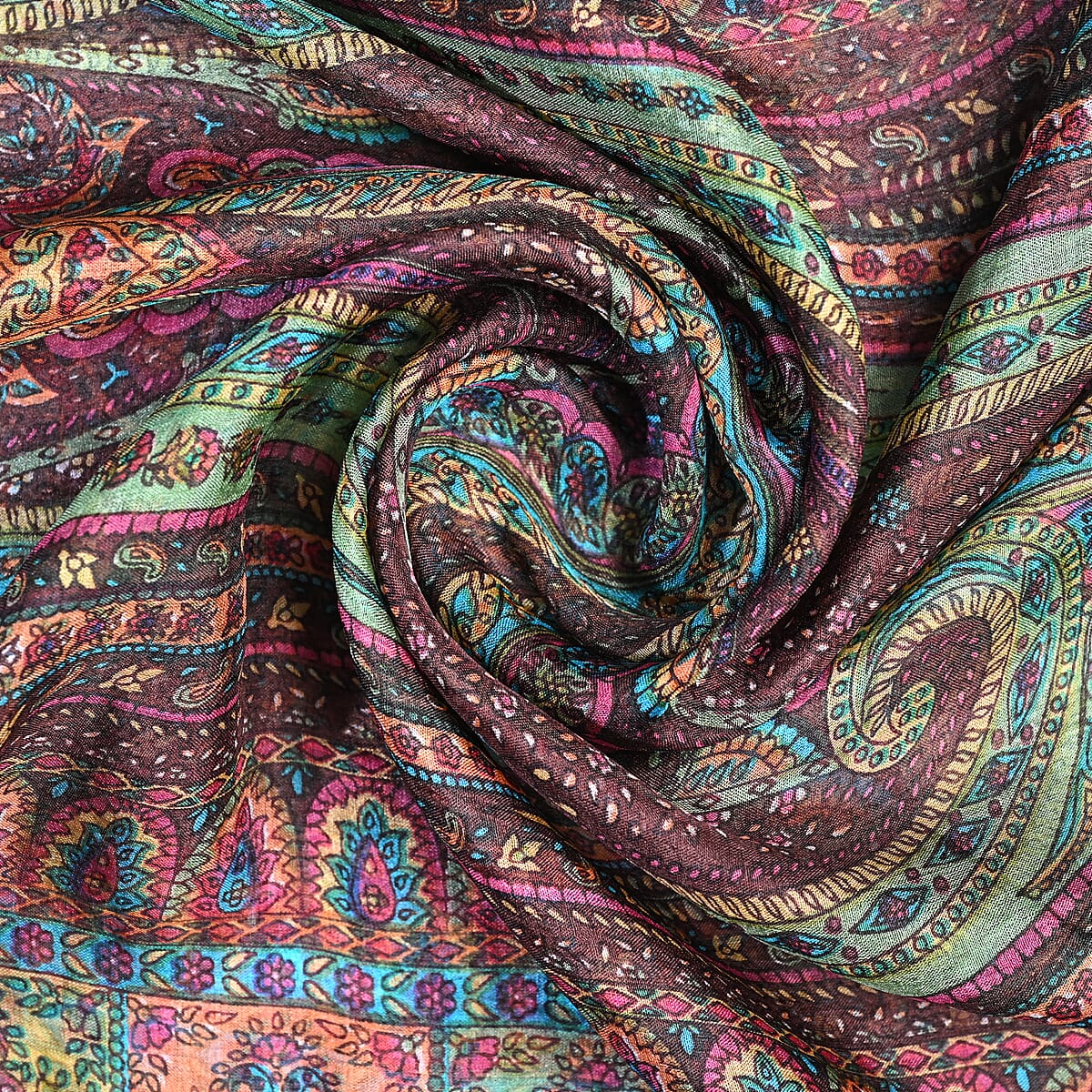 La Marey Brown Printed Mulberry Silk Scarf image number 4