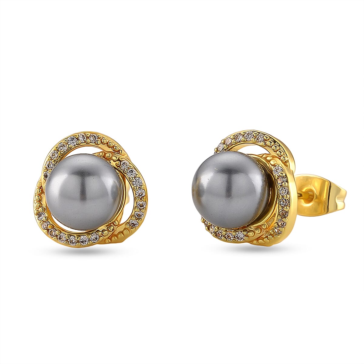 Grey Shell Pearl and Simulated Diamond 0.20 ctw Earrings in Goldtone