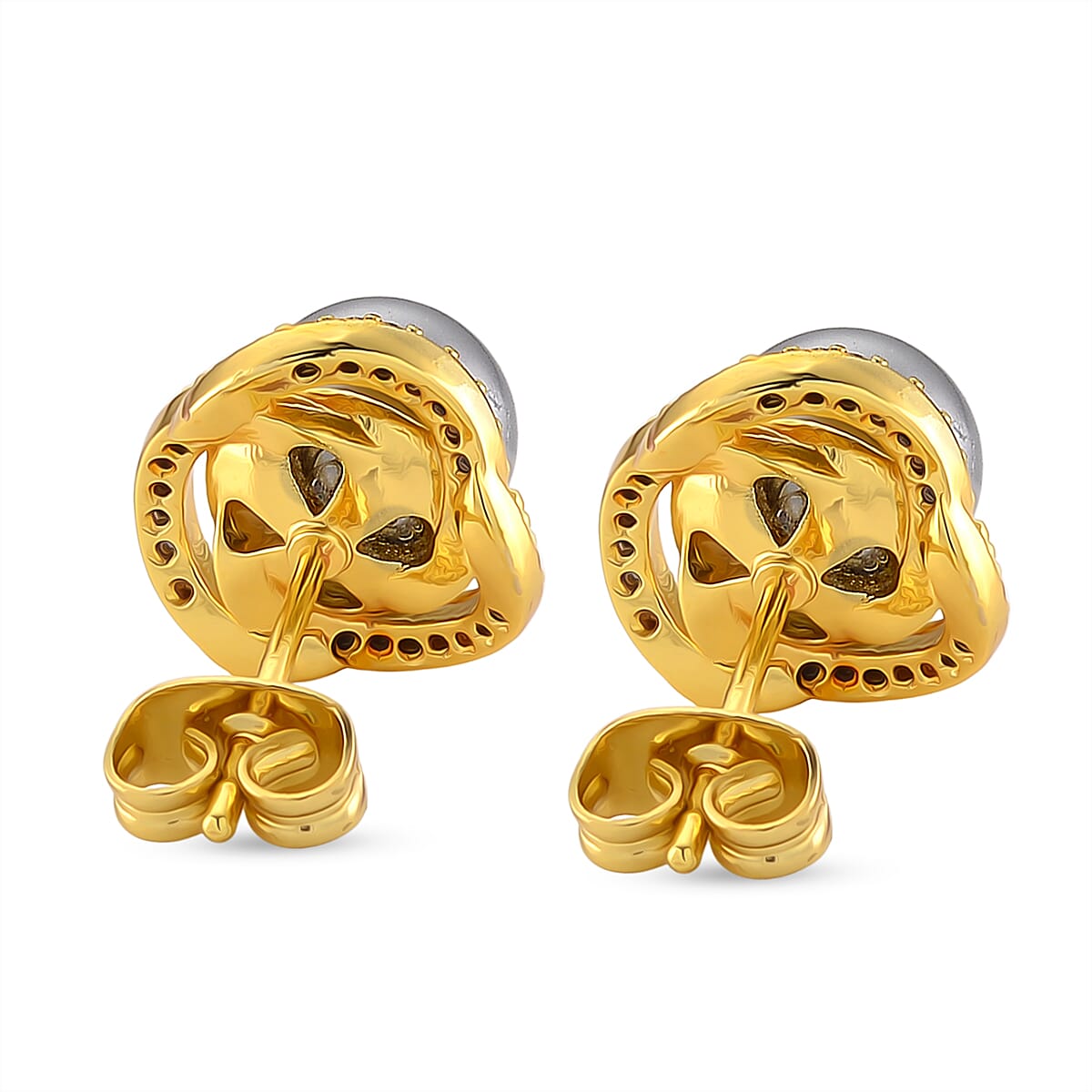Grey Shell Pearl and Simulated Diamond 0.20 ctw Earrings in Goldtone