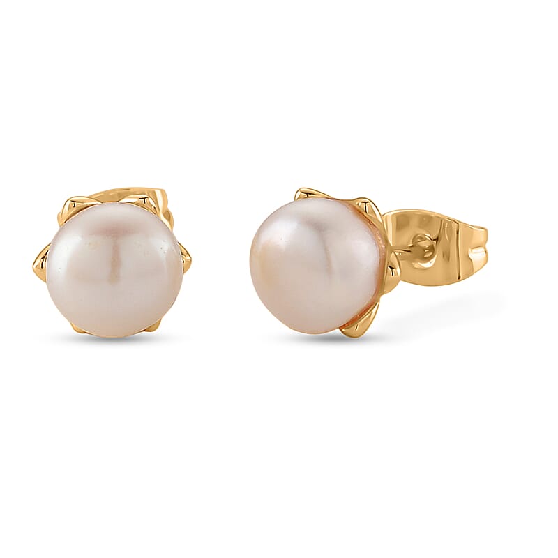 White Shell Pearl Earrings in Goldtone