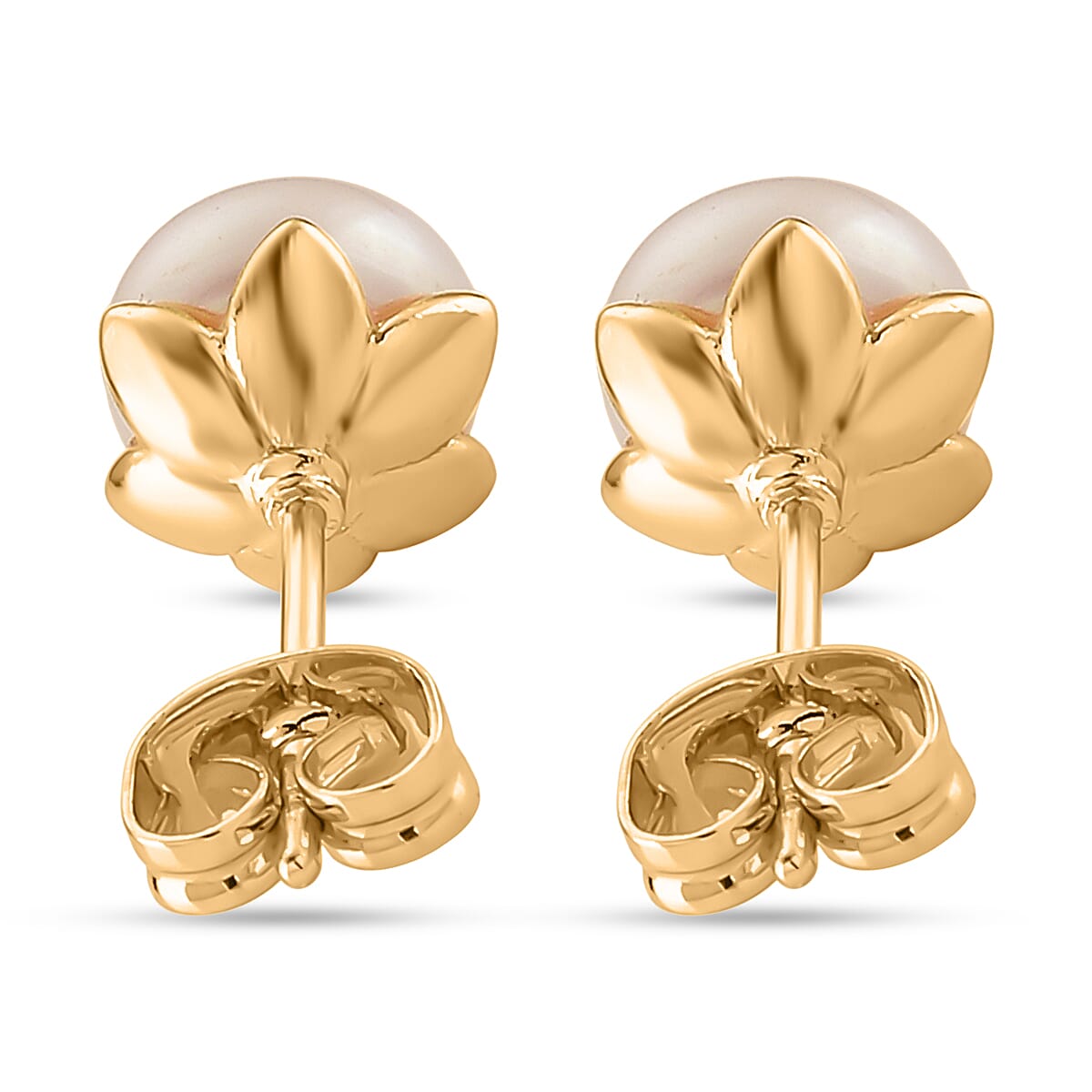 White Shell Pearl Earrings in Goldtone