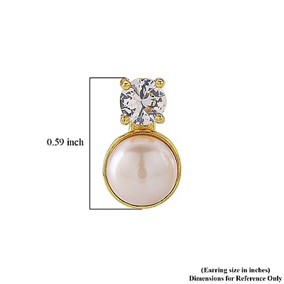 White Shell Pearl and Simulated Diamond 2.00 ctw Earrings in Goldtone