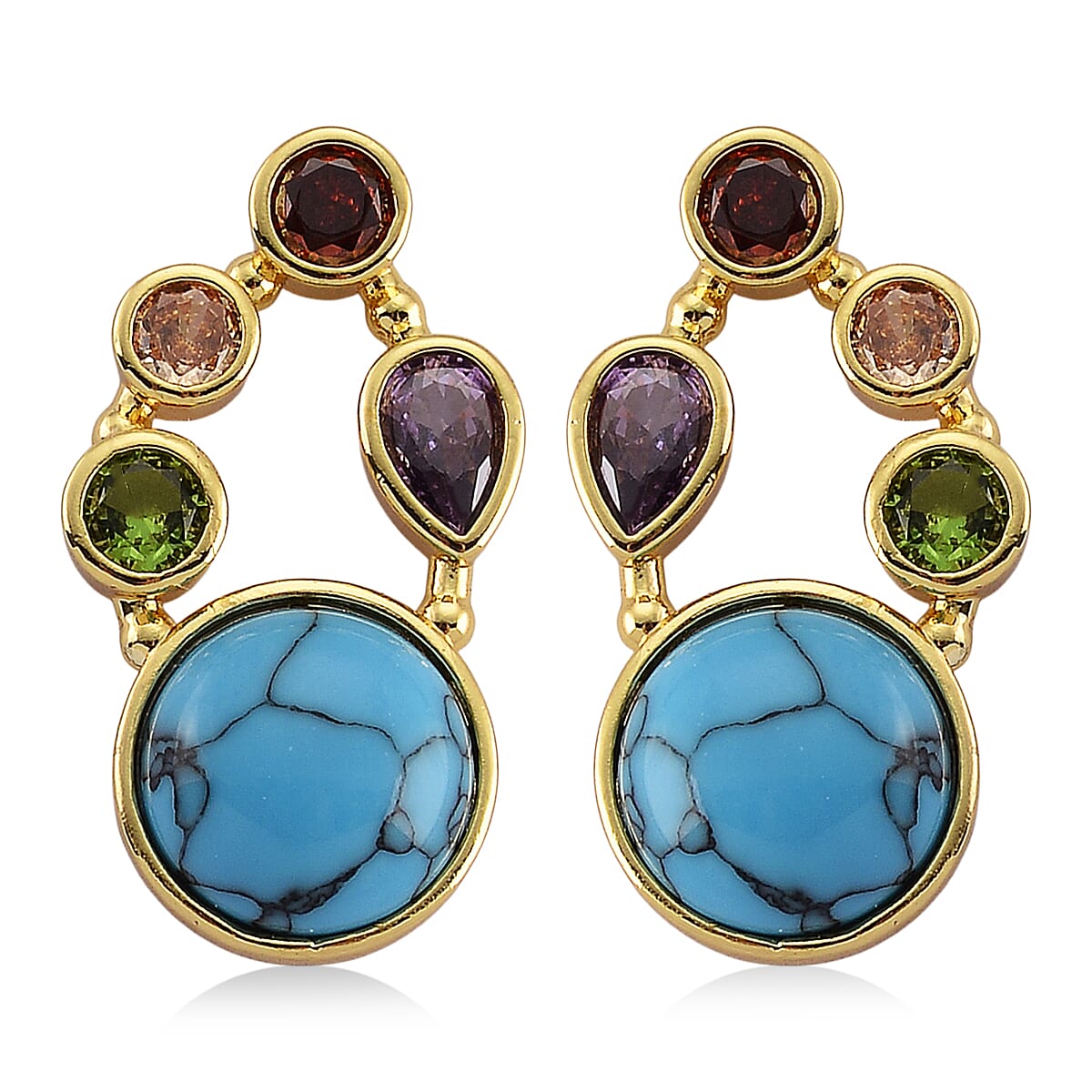 Blue Howlite and Simulated Multi Diamond 12.80 ctw Earrings in Goldtone