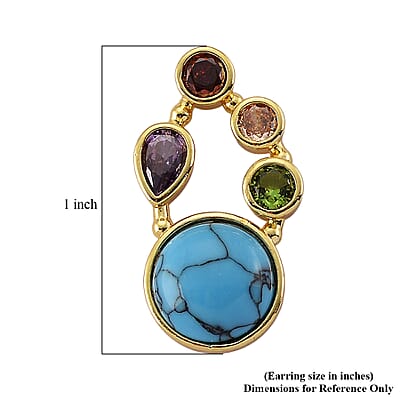 Blue Howlite and Simulated Multi Diamond 12.80 ctw Earrings in Goldtone