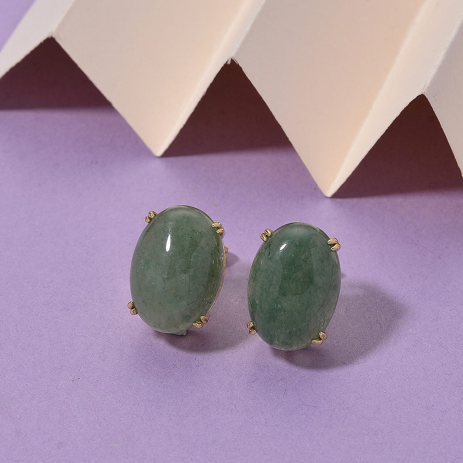 Green Aventurine 18.00 ctw Earrings in Goldtone