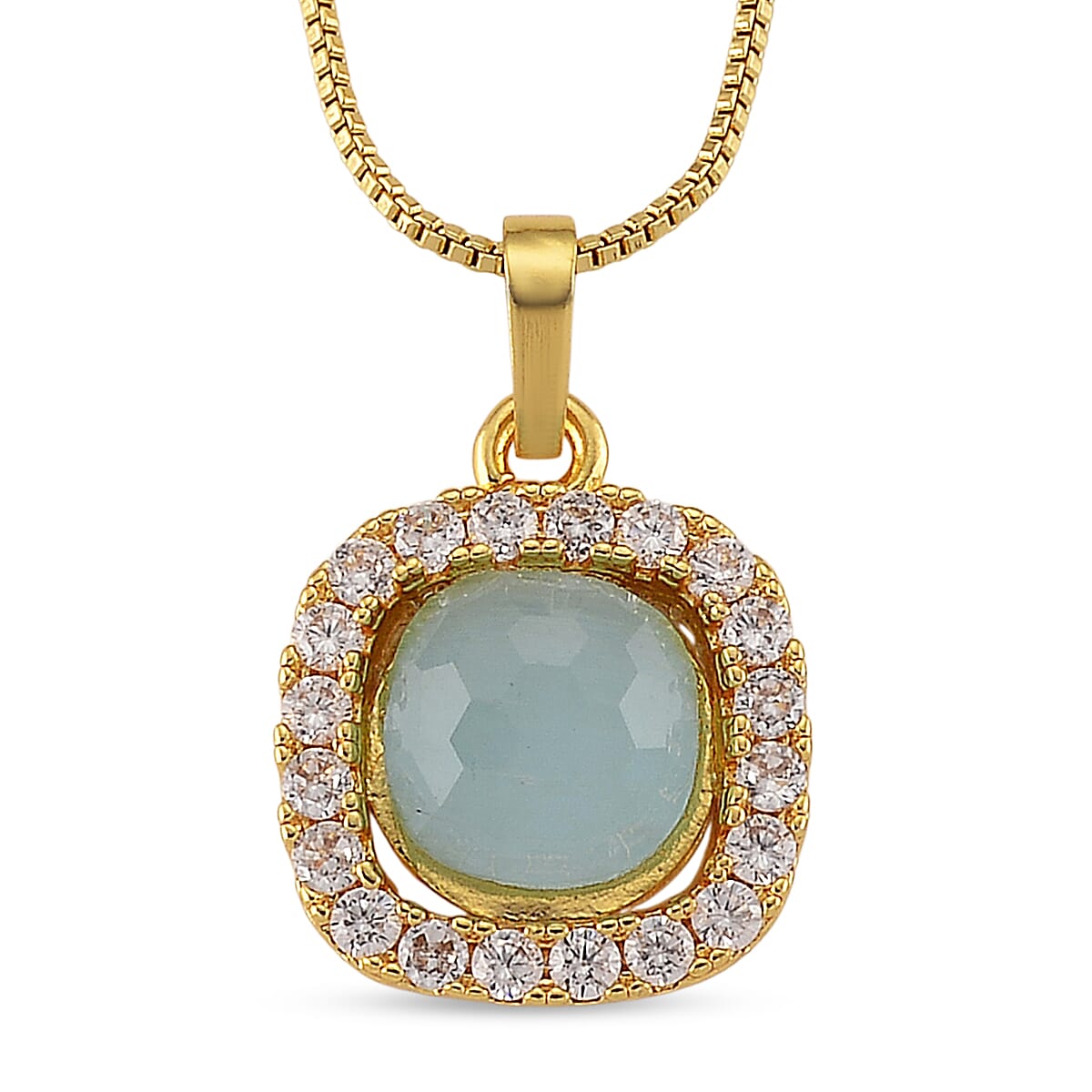 Mangoro Aquamarine, Simulated Dimaond Beaded Necklace (18-20 Inches) in Goldtone 10.10 ctw