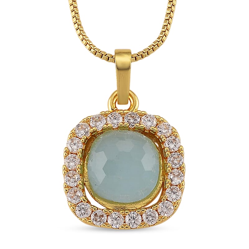 Mangoro Aquamarine and Simulated Dimaond 10.10 ctw Beaded Necklace in Goldtone 18-20 Inches