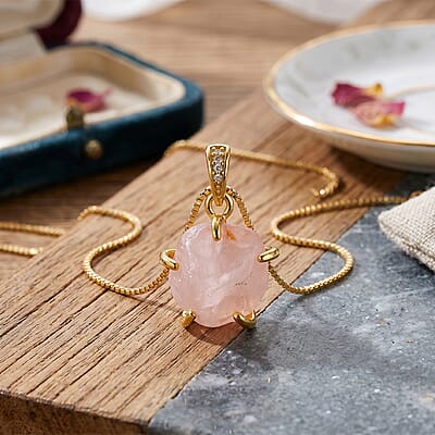 Rose Quartz 10.00 ctw Beaded Necklace in Goldtone 18-20 Inches