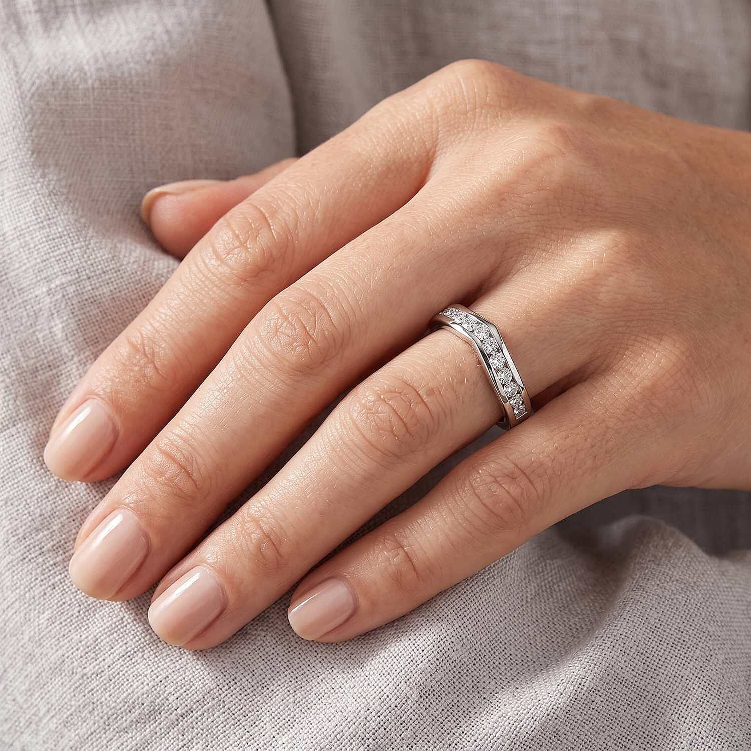 D'Joy Lab Created White Sapphire 0.75 ctw Band Ring in Platinum Over Sterling Silver (Size 8.0)
