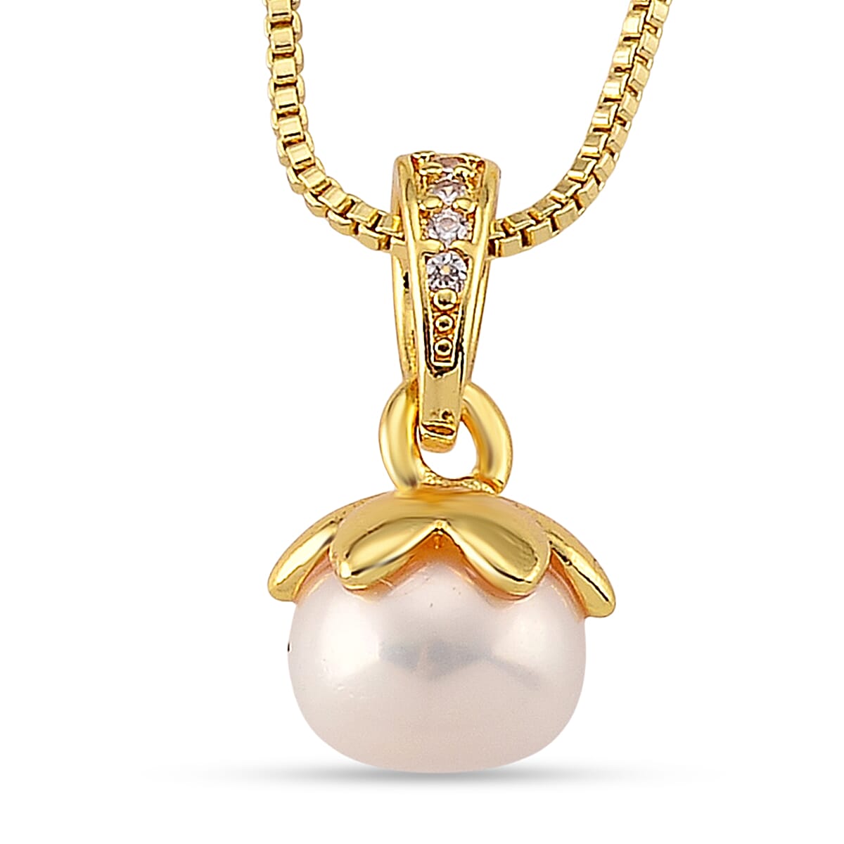 White Shell Pearl Necklace in Goldtone 18-20 Inches