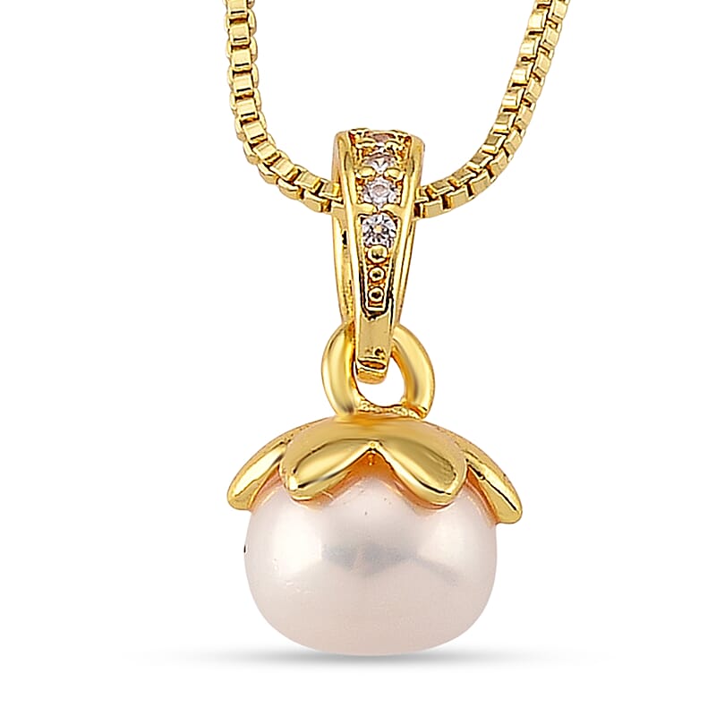 White Shell Pearl Necklace in Goldtone 18-20 Inches