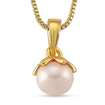 White Shell Pearl Necklace in Goldtone 18-20 Inches