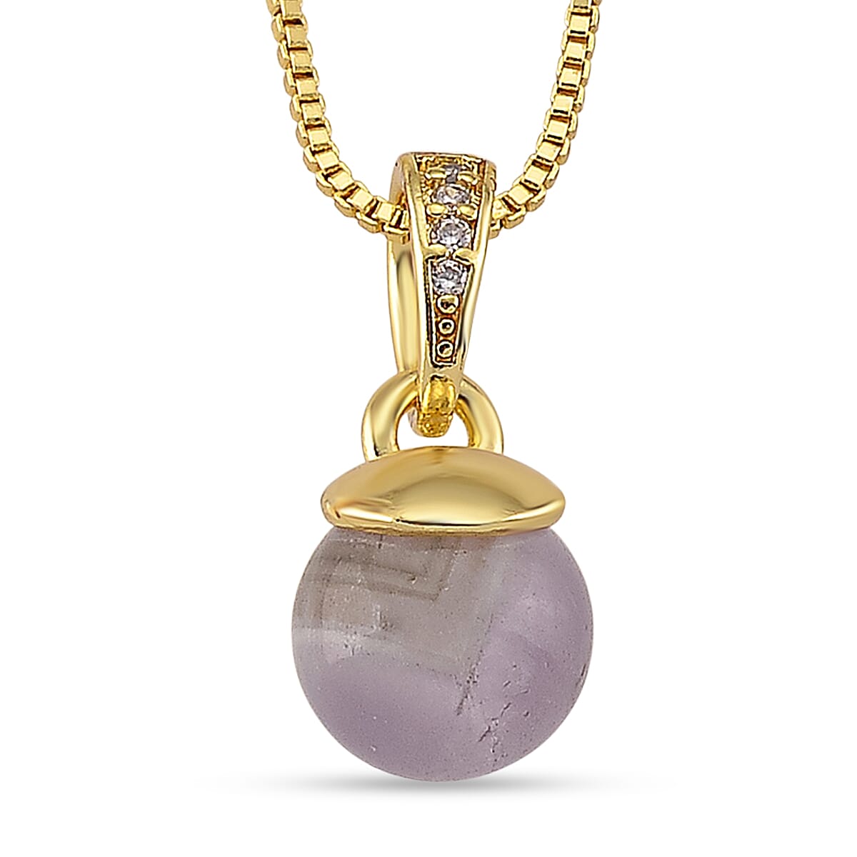 African Amethyst and Simulated Diamond 5.10 ctw Necklace in Goldtone 18-20 Inches