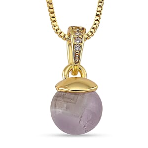 African Amethyst and Simulated Diamond 5.10 ctw Necklace in Goldtone 18-20 Inches