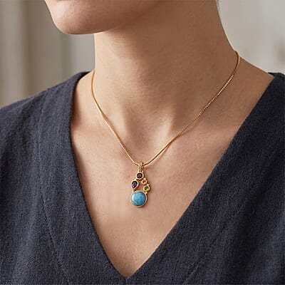 Blue Howlite and Simulated Multi Color Diamond 14.40 ctw Necklace in Goldtone 18-20 Inches