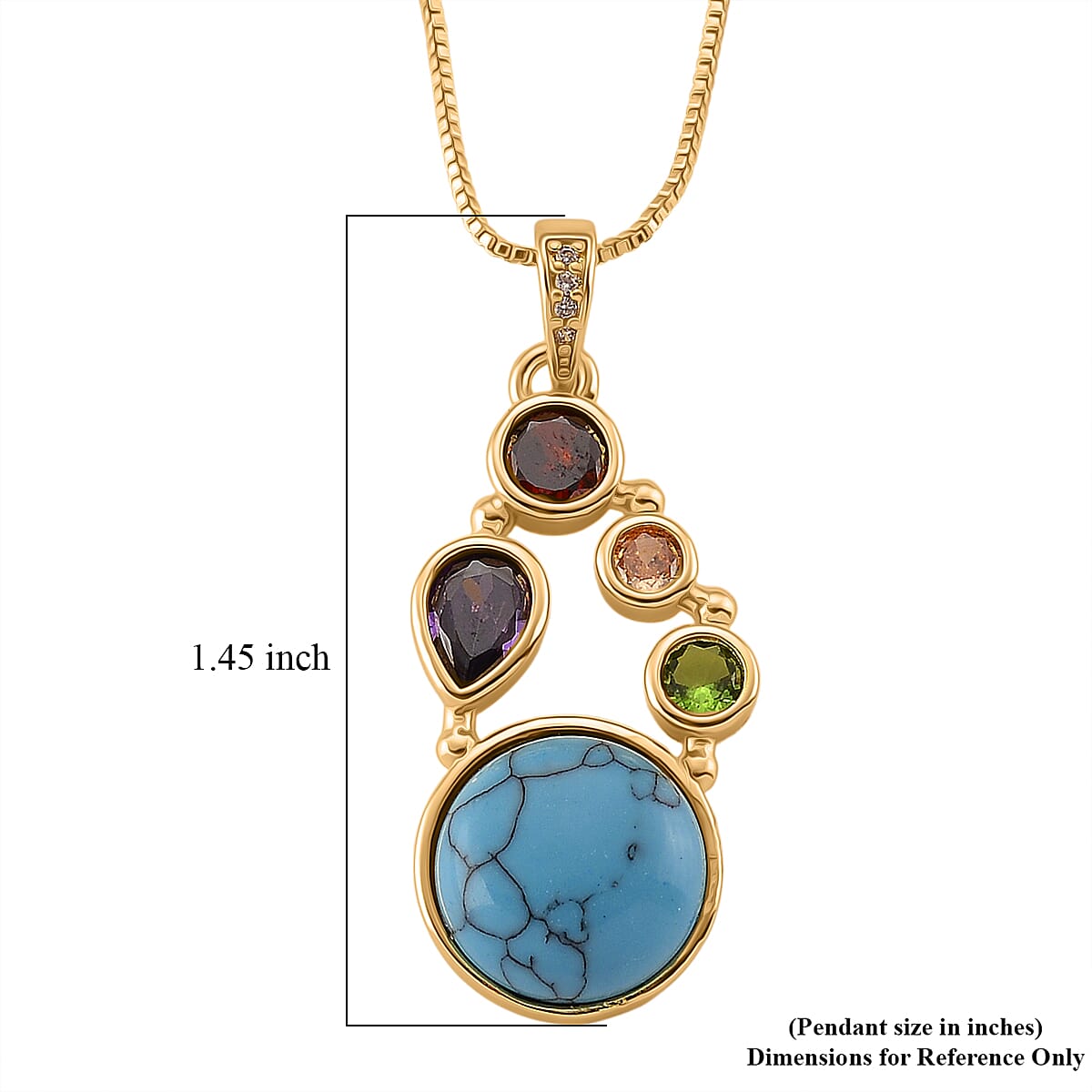 Blue Howlite and Simulated Multi Color Diamond 14.40 ctw Necklace in Goldtone 18-20 Inches