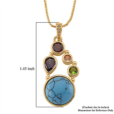 Blue Howlite and Simulated Multi Color Diamond 14.40 ctw Necklace in Goldtone 18-20 Inches