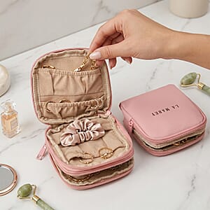 Set of 2 Single Layer and Double Layer Travel Jewelry Case with Anti Tarnish Lining - Pink