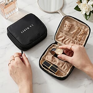 Set of 2 Single Layer and Double Layer Travel Jewelry Case with Anti Tarnish Lining - Black