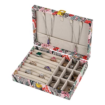 Green Leaves Faux Leather Jewelry Box