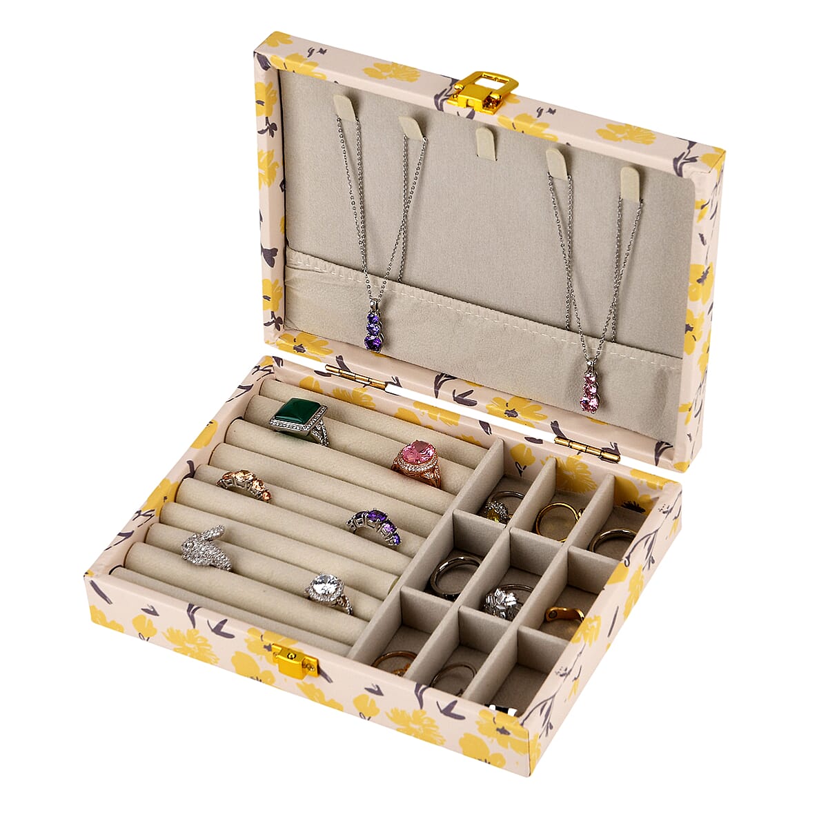 Yellow Flower Faux Leather Jewelry Box image number 5