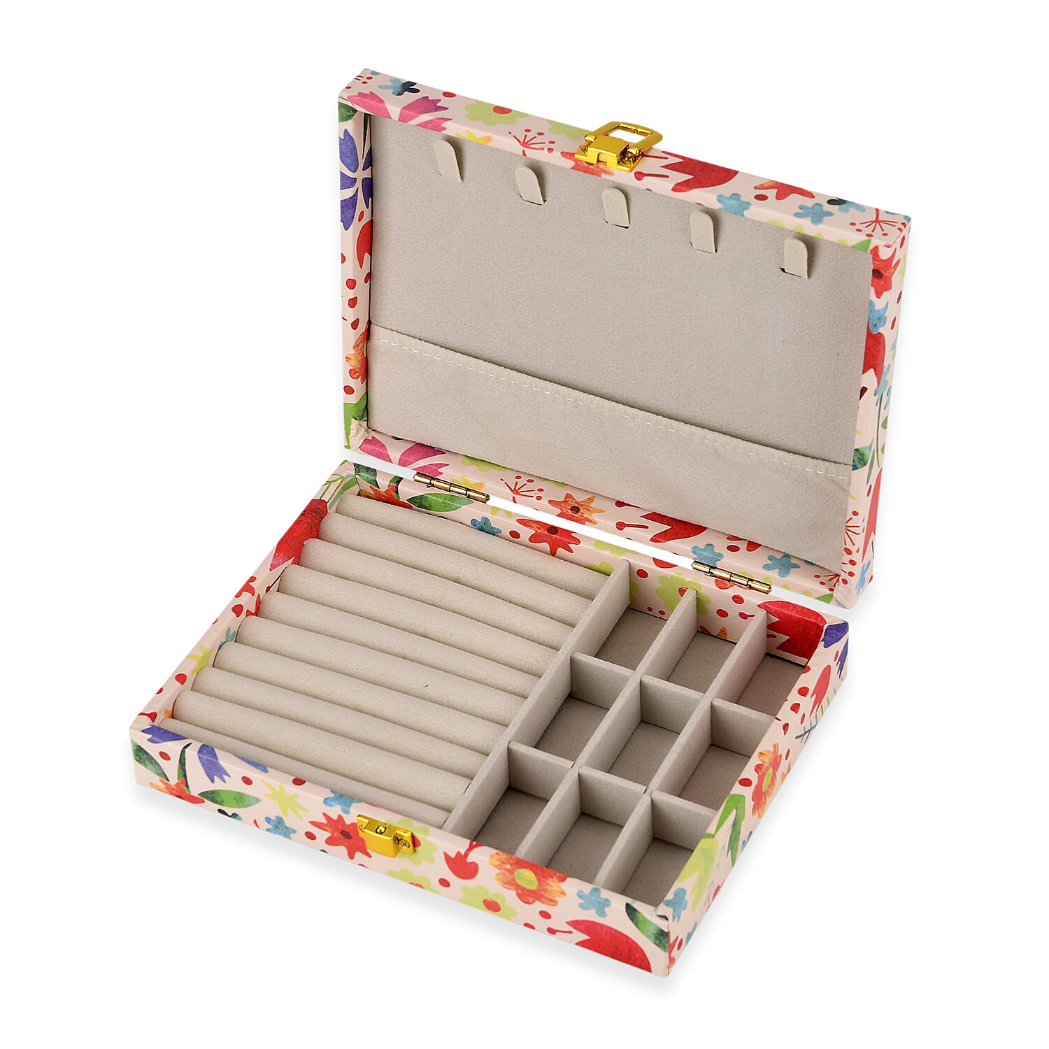 Red Flower Faux Leather Jewelry Box