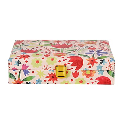 Red Flower Faux Leather Jewelry Box