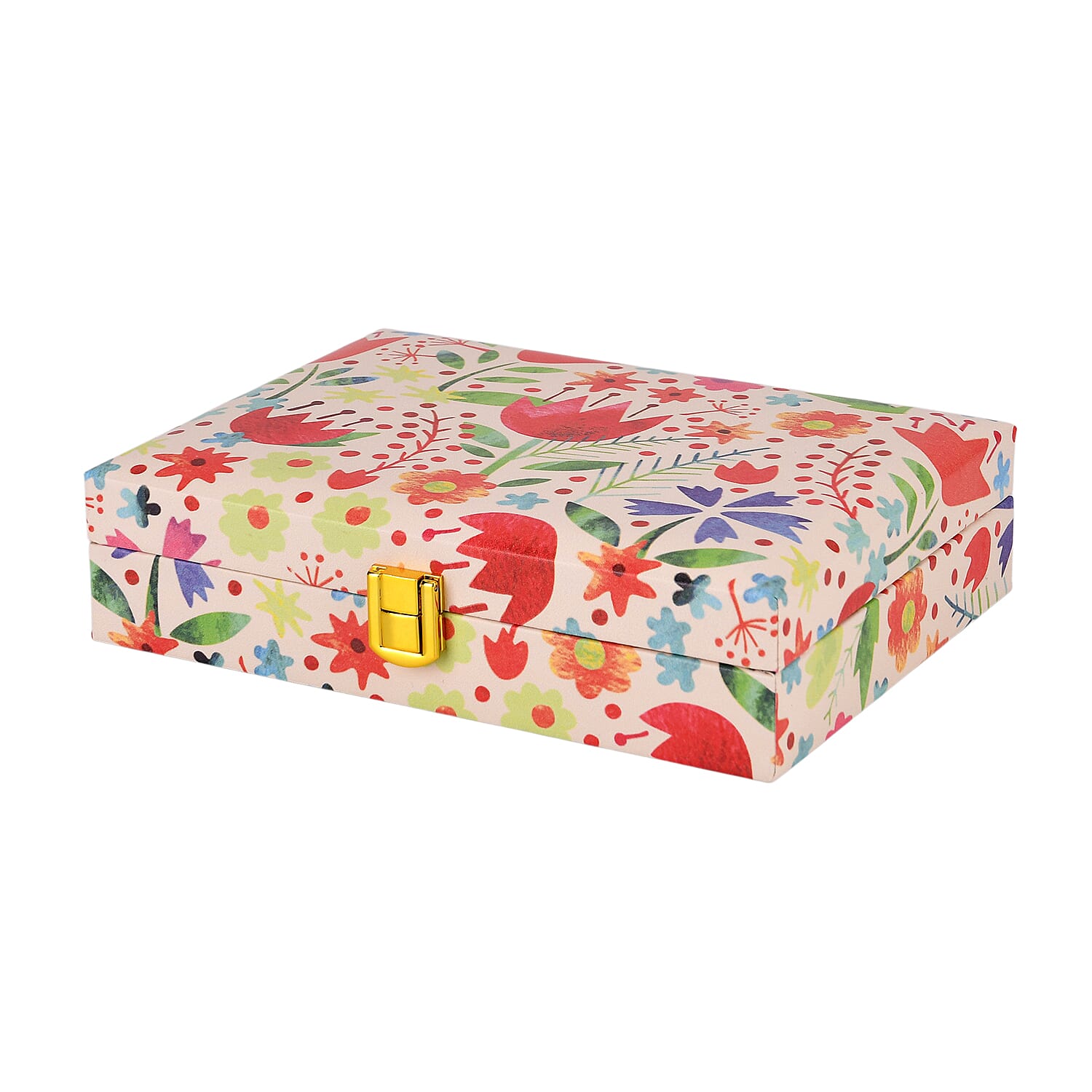 Red Flower Faux Leather Jewelry Box
