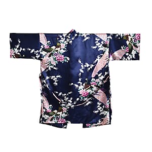 La Marey Navy Floral Pattern Pajama Robes Kimono - One Size Fits Most