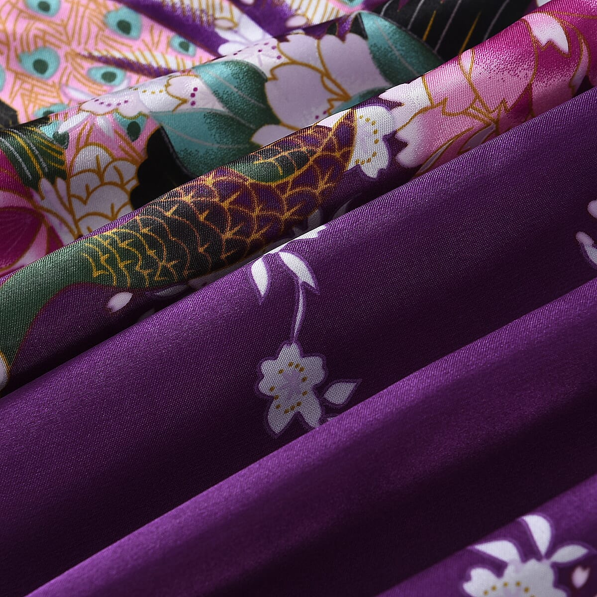 La Marey Purple Floral Pattern Pajama Robes Kimono - One Size Fits Most image number 3