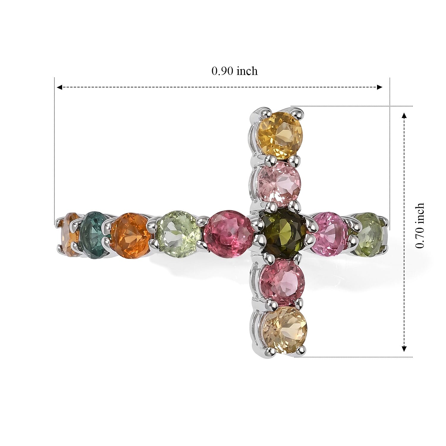 EverTrue Multi-Tourmaline 1.50 ctw Cross Ring in Platinum Bond (Size 8.0)
