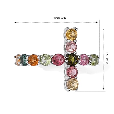 EverTrue Multi-Tourmaline 1.50 ctw Cross Ring in Platinum Bond (Size 8.0)