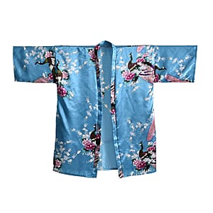 La Marey Lake Blue Floral Pattern Pajama Robes Kimono - One Size Fits Most