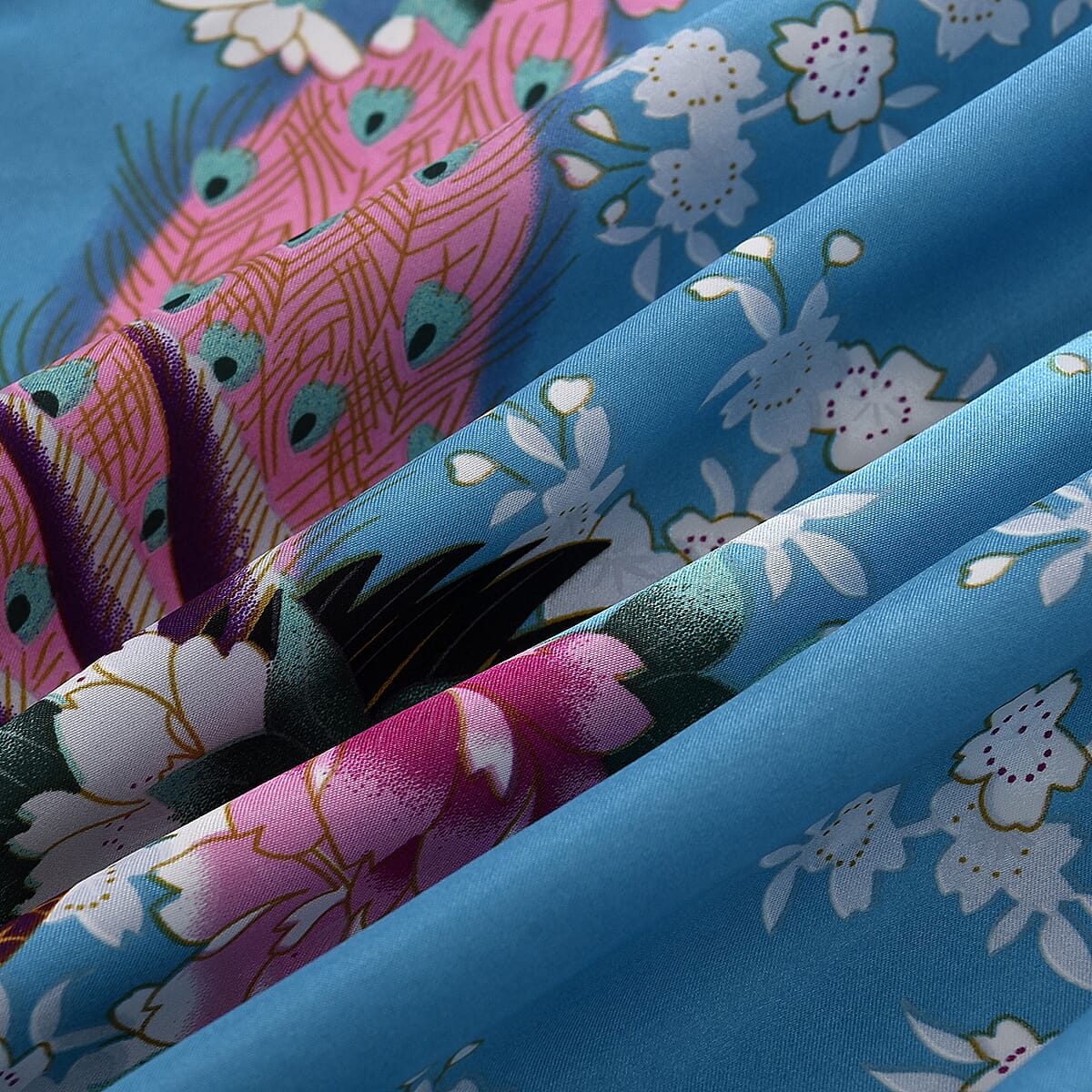 La Marey Lake Blue Floral Pattern Pajama Robes Kimono - One Size Fits Most image number 3