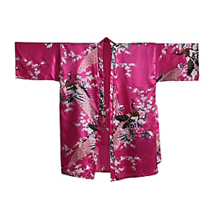 La Marey Rose Pink Floral Pattern Pajama Robes Kimono - One Size Fits Most