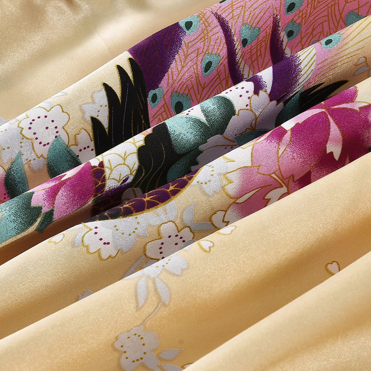 La Marey Yellow Floral Pattern Pajama Robes Kimono - One Size Fits Most image number 3