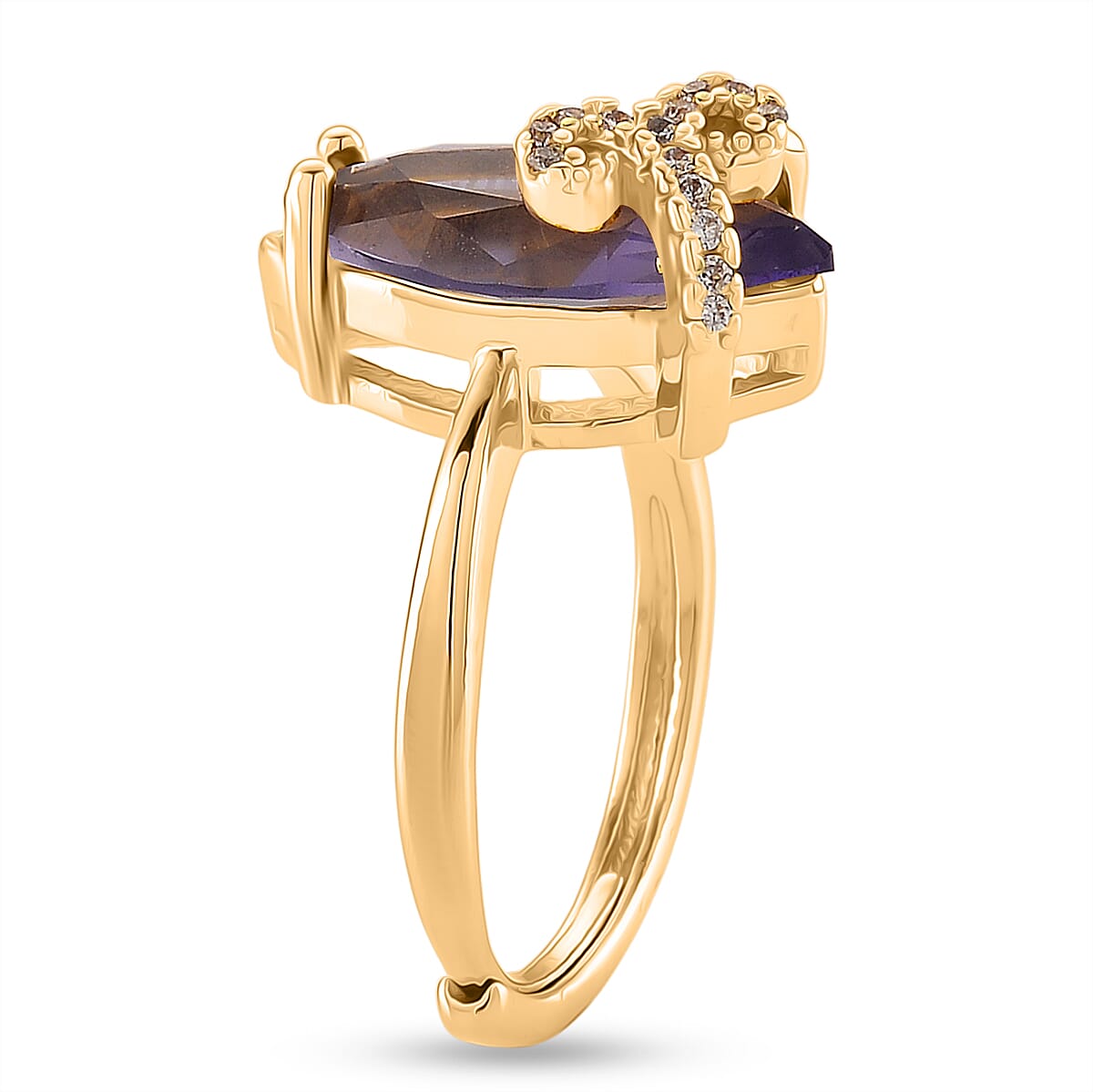 African Amethyst and Simulated Diamond 5.10 ctw Ring (Adjustable) in Goldtone