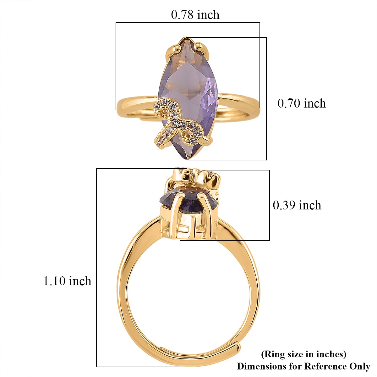 African Amethyst and Simulated Diamond 5.10 ctw Ring (Adjustable) in Goldtone