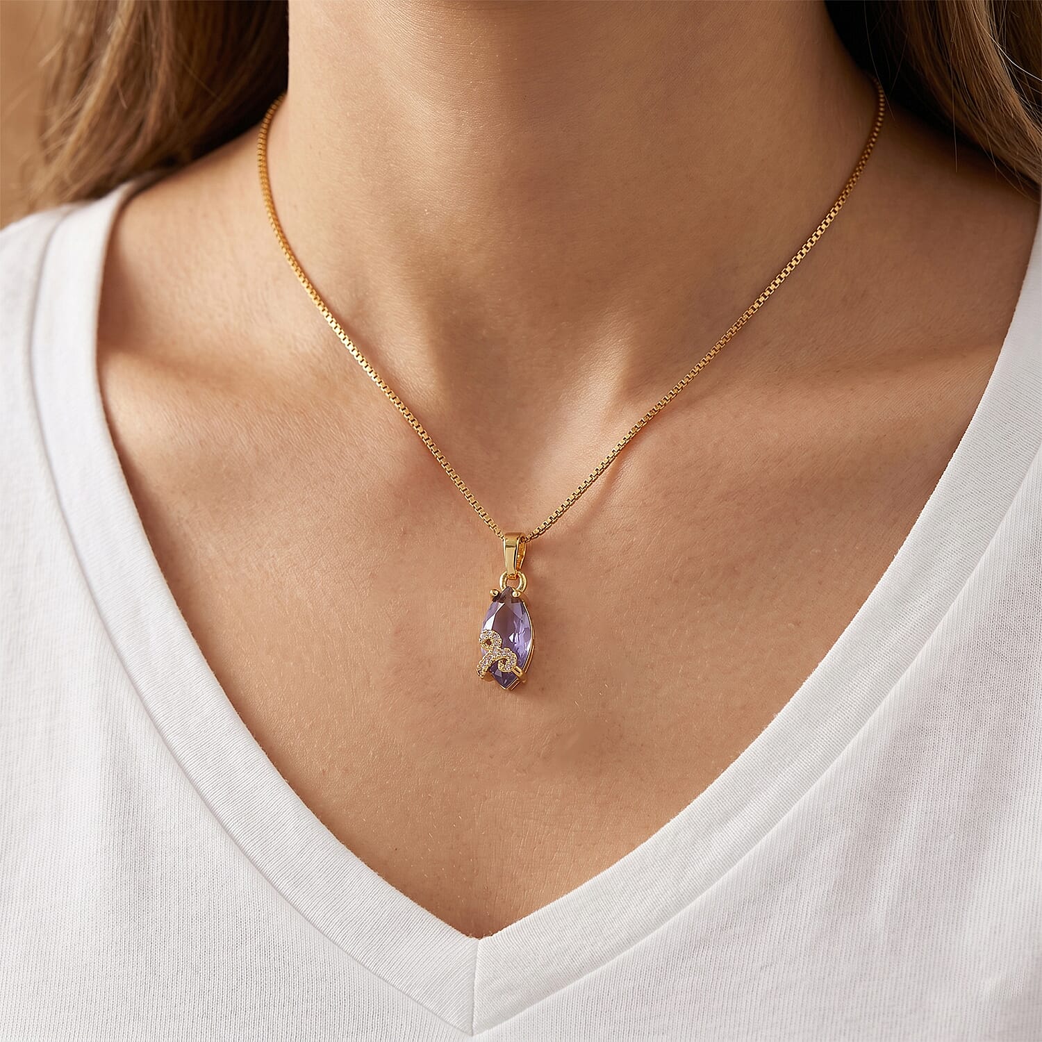 African Amethyst and Simulated Diamond 6.10 ctw Necklace in Goldtone 18-20 Inches