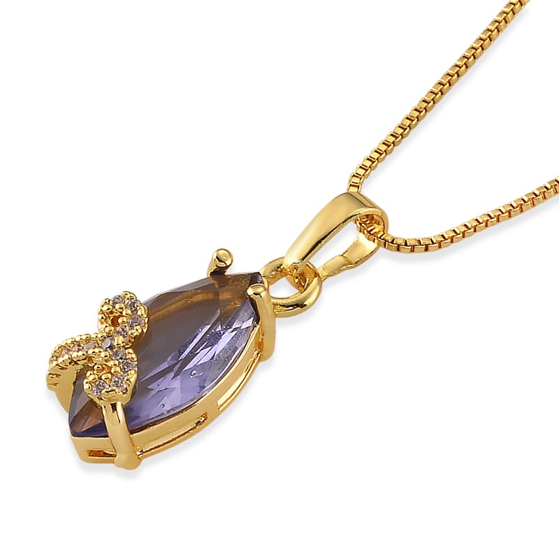 African Amethyst and Simulated Diamond 6.10 ctw Necklace in Goldtone 18-20 Inches