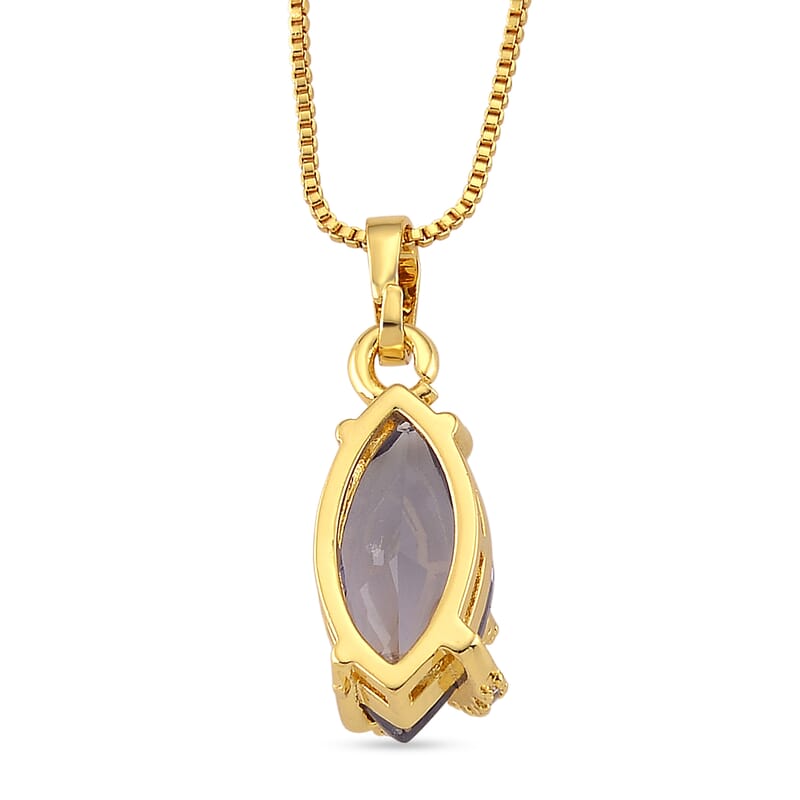 African Amethyst and Simulated Diamond 6.10 ctw Necklace in Goldtone 18-20 Inches