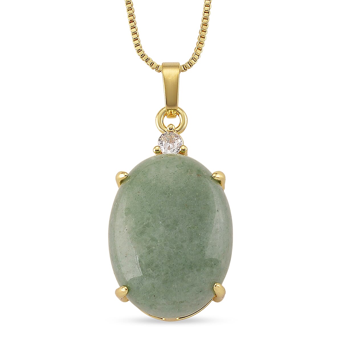 Green Aventurine and Simulated Diamond 20.20 ctw Necklace in Goldtone 18-20 Inches