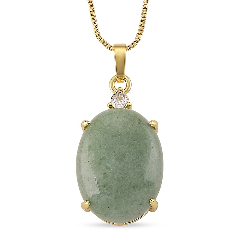 Green Aventurine and Simulated Diamond 20.20 ctw Necklace in Goldtone 18-20 Inches