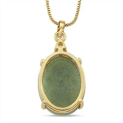 Green Aventurine and Simulated Diamond 20.20 ctw Necklace in Goldtone 18-20 Inches